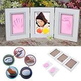 ベビーフレーム 赤ちゃん手形 足形 フォトフレーム ベビープリント【写真立て】粘土無毒で安全 赤ちゃん 出産祝い 内祝い ベビー記念品 ベビーギフト男女兼用 (ピンク)