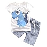 Cutelove 2017年新品　夏　子供服　二点セット　赤ちゃん　男女兼用　小さな恐竜　漫画柄　Tシャツ+ショーツ　半袖　スーツ　ファッション　おしゃれ