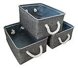 Pack of 3 Thickリネンストレージバスケット各13.8 " x9.8 xh6.7 CMで簡単Carryingコットンロープハンドル
