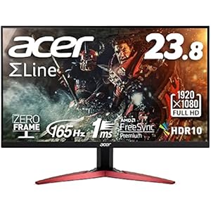 Acer ゲーミングモニター SigmaLine KG241YSbmiipx 23.8インチ VA 非光沢 フルHD 165Hz 1ms(VRB) HDMI2.0 FreeSync Premium スピーカー内蔵 VESAマウント対応 チルト フリッカーレス ブルーライト軽減
