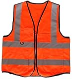 安全 反射 ベスト ファスナー 式 4つのポケット付 夜間 作業服 工事現場 道路誘導 警備員用など (オレンジ1枚)