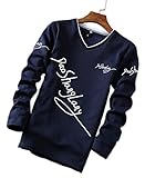 【Smile LaLa】 メンズ トップス カットソー Tシャツ Vネック シンプル 長袖 プリント ロゴ 薄手 男性 春 秋 (2XL, ネイビー)