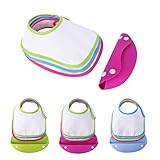 Safe&Care ベビービブ 食事用スタイ 3枚セット　ポケット付き　ベビー 赤ちゃん 100％綿　360°回転可 お食事用防水ビブ よだれかけ 洗濯機で洗える ピンク