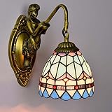 ティファニースタイルの壁ランプ、創造性シンプルなステンドグラスのアートウォールランプ、青い地中海のデザインの壁の照明リビングルームの廊下のバスルームバルコニーE27光源なし (色 : A)
