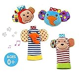 (デイジーズドリーム) Daisy's Dreamリストバンド&フットファインダーセット 赤ちゃん・幼児・キッズ向け 開発用柔らか玩具 ガラガラ音 動物デザイン サルとゾウ