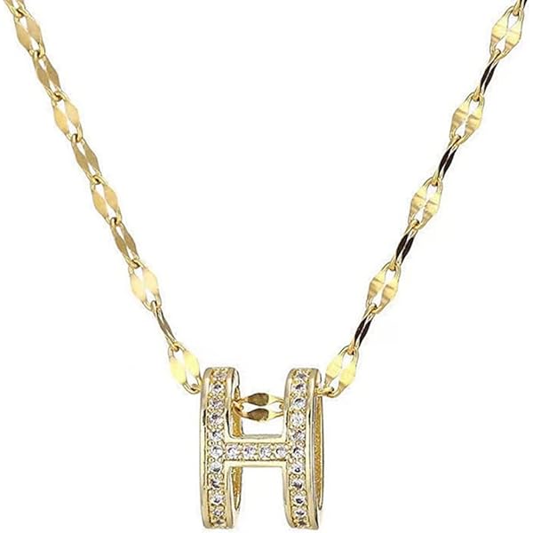 Amazon | イニシャルH ネックレス k18RGP czダイヤモンド H