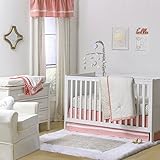 Gold Dot and Chevron Zig Zag 4 Piece Baby Crib Bedding Set with Coral Pink by The Peanut Shell