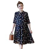 Easycos マタニティウェア 妊婦服 レディース ファション 花柄 ワンピース ブラック 半袖 夏着 フリー ゆったり ふわふわ オシャレ パジャマ 肌に優しい　 (フリーサイズ)