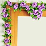 ノーブランド品　造花　壁掛け　壁飾り　蔓　花　葉　バド　バラ　アイビー　籐　観葉植物　人工観葉植物　インテリア　ローズ　雑貨　アーチ　装飾　飾りつけ　フラワー　結婚式　イベント　活動　パープル　Gen