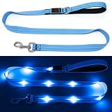 KOSKILL 1.2m LED犬用リード LED発光 ドッグリード リード 犬 散歩 ライト防水型 高輝度 光るリード 視認距離500m USB 充電式 ペット用 夜 訓練リード 夜間安全 お散歩 中型犬 大型犬 (ブルー)