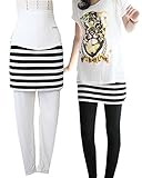 【Buy the world】 マタニティ期から産後まで ボーダー マタニティスカート レギンス マタニティパンツ マタニティタイツ レギパン (10分丈, 黒)