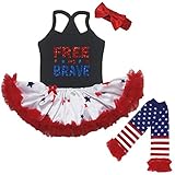 [キッズコーナー] アメリカの独立記念日 7月4日 Free And Brave レッグウォーマー付き ベビー服 ヘアバンド付き ワンピースドレス チュチュ (0-6 Months) [並行輸入品]