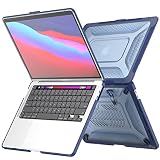 V-MOTA Shell Case Designed for MacBook Pro 13 (2022 M2/2021/2020 M1 A2338 A2289 A2251 A2159 A1989 A1706 A1708), ボックスに手をつないで入れ、スリムなゴム引きTPUバンパーカバー (ダークブルー)