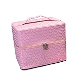 ［ドリーマー］　コスメボックス　メイクケース　3段式　編み込み　トイレタリーケース　大容量　基礎化粧品入れ　取っ手付　携帯的　オシャレ　軽量　耐久性　美容　トラベル　出張　ファスナー　プレゼント　ピンク