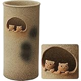 信楽焼　しがらき物語　小窓ペアねこ傘立（全高44cm×全幅22cm）