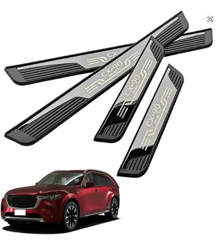 CARHANSON Carbon Fiber Door Sill Protector Sticker For 2024 Mazda CX30 – Black Gloss, Adhesive Scuff Plates