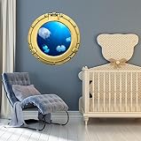 36 "舷窓Ship SeaウィンドウOcean Viewクラゲ# 1真鍮デカール壁ステッカー子供ベビールームホームアート飾りden壁画Man CaveグラフィックLarge