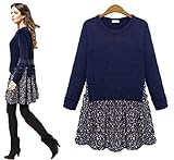 (Meilleur reve)【産後も着れる/選べる色とサイズ】マタニティ ワンピース 花 柄 切り替え 異素材 ドッキング チュニック ウエア 赤ちゃん ベビー (E. ネイビーL)