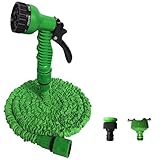 BAB-SMILE 伸縮ホース ゴムホース マジックホース 超強化 伸びるホース 散水ノズル ガーデニング 洗車用 掃除用 2.5M-15M 3倍に伸びる グリーン (2.5M(通水後7.5M))
