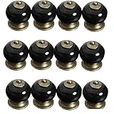 YUYIKES 12個38 mmラウンドセラミック引き出しノブハンドルPulls forキャビネットドアクローゼットドレッサー食器棚ワードローブ家具キッチン ブラック HGOT0385