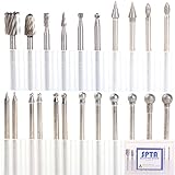 SPTA 6個高速度 工具 (HSS) ルータービット ルーター超硬彫刻ビット & 16個ダイヤモンドバリ シャンク径：1/8" (3mm) DIY木工、彫刻、彫刻、掘削用 フィット Dremel (