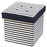 ストレージ ボックス スツール 幅34×奥行き34×高さ33cm ストライプ ネイビー