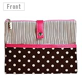 ポーチェ(pouche) Ｗポーチ ドットストライプ Ｍサイズ(ブラウン)