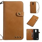 LG K4 2017 ケース UNEXTATI 手帳型 薄型 柔軟型 耐久 擦り傷防止 落下防止 ウォレット型 ケース カード収納付き LG K4 2017 対応 (P1 ライトブラウン)