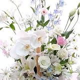 空色と白い花バスケットアレンジ8 お彼岸の花 お盆の花 一周忌 三回忌の花 弔事 四十九日 一周忌 法事 法要 仏事の花 (供え)