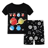 SunnyBaby（サンニベビー）　春夏 子供服 ベビー キッズ 女男　半袖Ｔシャツ＆半ズボン ショートパンツ パジャマ 上下セットアップ 通学 旅行 海遊び 可愛い カコイイ　天体　星柄 棉 黒い 