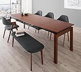 北欧の空気漂う伸縮ダイニング6点セット 天然木 【テーブル(幅140-240)1＋チェア4＋ベンチ1】 (チェア：サンドベージュ4脚)