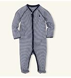 Polo Ralph Lauren/ポロ ラルフ ローレン　GIRL SOLID　ONE PIECE COVERALL　長袖ロンパース　（サイズ：9m、カラー：French navy / stripe