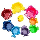 Bath Stackingカップ、Best 8パックCaterpillarレインボーネストカップfor Toddlers、Kids Brightly Colored with Numbers Unde