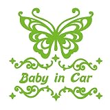 デザイン工房ＳＩＧＮＳ 車ステッカー Baby in car 3 綺麗にはがせる 車 ステッカー 蝶 チョウ イエローグリーン