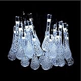 Jimeng　水滴型　4.8m20灯　ソーラーストリングライト　防水　イルミネーション　LED　ガーデンライト　ホワイト