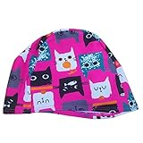 正規品 最新 スイムキャップ 男児 女児 スイム キッズ スクール水着 UVカットスイミング帽子 (猫ローズピンク)