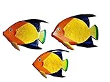 セットof ( 3 )手彫りand Paintedトロピカルスタイル木製壁Decor Hanging Fish 。