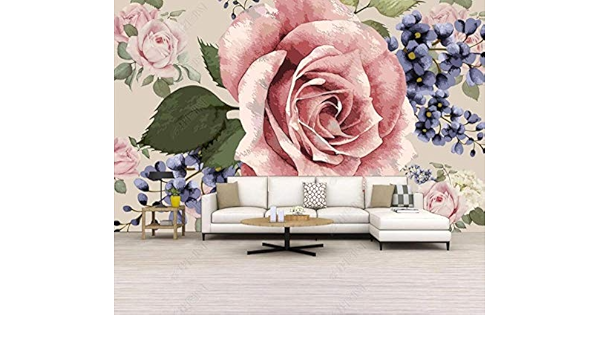 Amazon 壁の壁画 壁紙 水彩ピンクのバラの花 壁画 壁紙 ベッドルーム リビングルーム ソファ テレビ 背景 壁 壁面装飾のための 0x140cm 壁紙