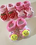 Cutekids style 3足セット ベビー 赤ちゃん 靴下 ソックス キャラクター (靴下白・花, 靴下ピンク・ウサギ, 靴下ピンク・イチゴ)
