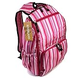 リュック バックパック マザーズバッグ 大容量 軽量 旅行 アウトドア 通勤通学にも (ピンクストライプ)