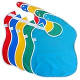 Toppy Toddler LARGE Waterproof Feeding Bibs with NEW snap buttons, Unisex Kids Colors for Boys and G