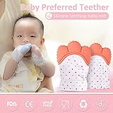 Pretty See ベビー愛用 歯みがき 歯がため 歯固め 赤ちゃん用手袋 食品級シリコン 綿100％ 手を噛まないように保護 歯ぐきに刺激を与え (オレンジ)