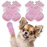 BINGPET 犬 靴下 滑り止め 4個セット 可愛い 足カバー ペット用靴下 脱げない 傷 足舐め防止 肉球保護 柔らかい 通気性 防寒 転倒防止 防滑ソックス 散歩 室内用 アウトドア 人気 おしゃれ 介護 サポート シニア犬 老犬 小型犬 中型犬 (ピンク,Sサイズ)