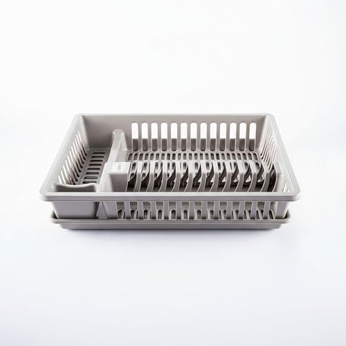 LEDON Dish Drying Rack with Drainboard & Cutlery Holder, Single-Tier PVC Dish Drainer for Kitchen Counter, Rust-Free, No-Setu