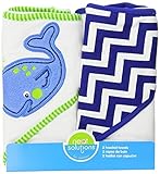 Neat Solutions Applique Print Interlock Knit Terry Hooded Towel Set, Whale, 2-Count by Neat Solution