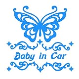 デザイン工房ＳＩＧＮＳ 車ステッカー Baby in car 3 綺麗にはがせる 車 ステッカー 蝶 チョウ スカイブルー
