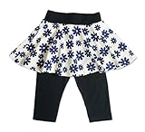 スカート付き6分丈レギンス 120サイズ フラワークリーム×NAVY