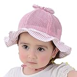 6〜18ヶ月の赤ちゃんの子供の帽子綿の柔らかい快適なバケツ帽子波打ち際の蝶ネクタイデザインストライプ漁師の帽子夏の太陽の保護帽子 (赤)