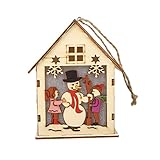 Kicode Xmas Colorful Christmas LED Light Luminous Wooden House Tree Hanging Ornament Pendant Baubles