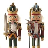 くるみ割り 人形 2体セット(高さ約30cm) ドイツの木のおもちゃ 剣士＆槍兵